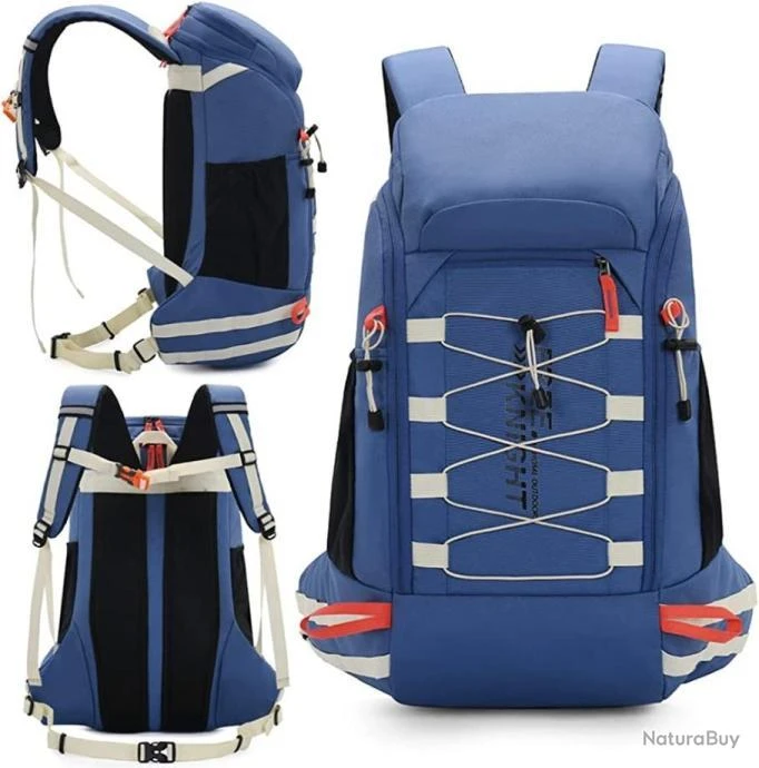 Sac à Dos De Randonnée Léger Imperméable 40 L Avec Housse Pluie Camping Escalade Ski Cyclisme Bleu