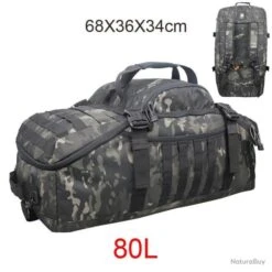 Sac à Dos Tactique - 80L CAMO GRIS- Militaire Mixte & Polyvalent - Tissu Très Résistant 600D