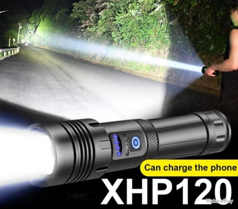 Lampe Torche Tactique LED Surpuissante, Rechargeable USB Multifonctions