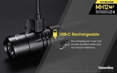 Lampe Torche NITECORE MH12V2 - Multitask Hybrid 12 V2 - 1 200Lm - Lg : 158mm - Dia-tête : 25.4mm – Image 2