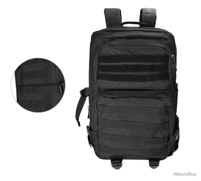 Sac à Dos Militaire Tactique 40L Multifonction Randonnée Chasse Pêche Camping Trekking Escalade Noir – Image 2