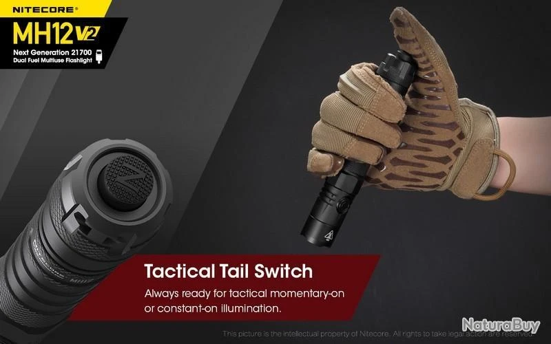 Lampe Torche NITECORE MH12V2 - Multitask Hybrid 12 V2 - 1 200Lm - Lg : 158mm - Dia-tête : 25.4mm – Image 3