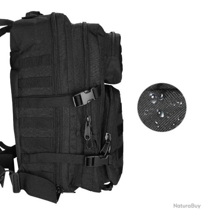Sac à Dos Militaire Tactique 40L Multifonction Randonnée Chasse Pêche Camping Trekking Escalade Noir – Image 3