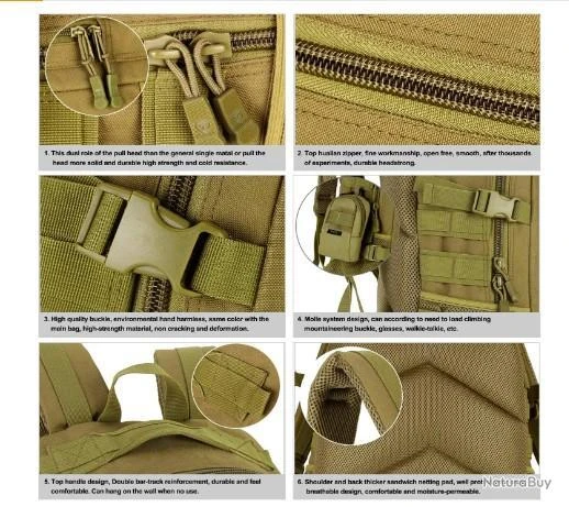 Sac à Dos Militaire Tactique Molle Grande Capacité Sac De Multifonction 40 L – Image 3