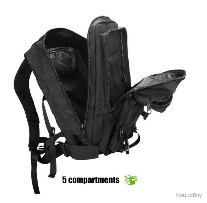 Sac à Dos Militaire Tactique 40L Multifonction Randonnée Chasse Pêche Camping Trekking Escalade Noir – Image 4