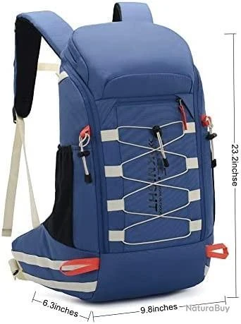 Sac à Dos De Randonnée Léger Imperméable 40 L Avec Housse Pluie Camping Escalade Ski Cyclisme Bleu – Image 4