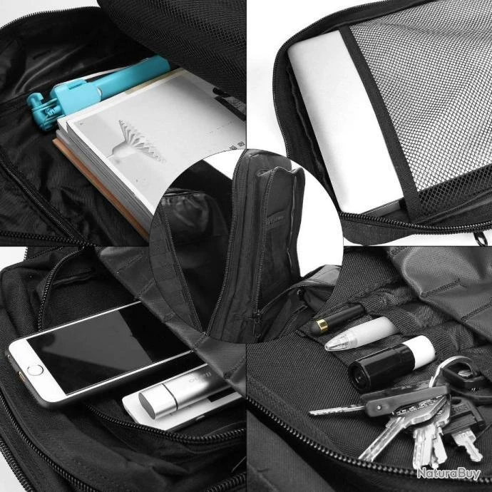 Sac à Dos Militaire Tactique 40L Multifonction Randonnée Chasse Pêche Camping Trekking Escalade Noir – Image 5