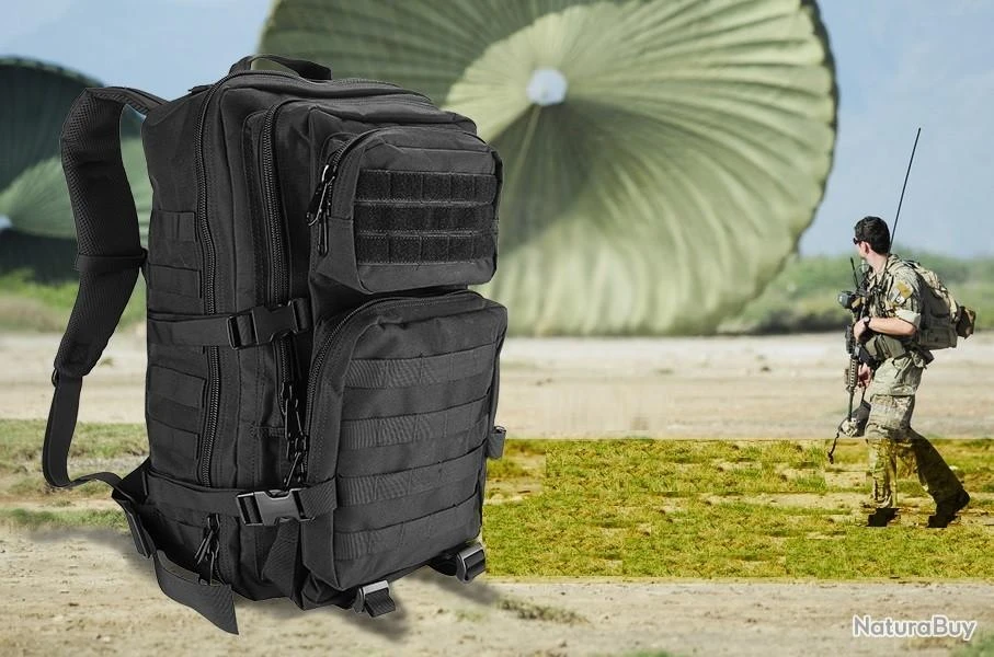 Sac à Dos Militaire Tactique 40L Multifonction Randonnée Chasse Pêche Camping Trekking Escalade Noir – Image 6
