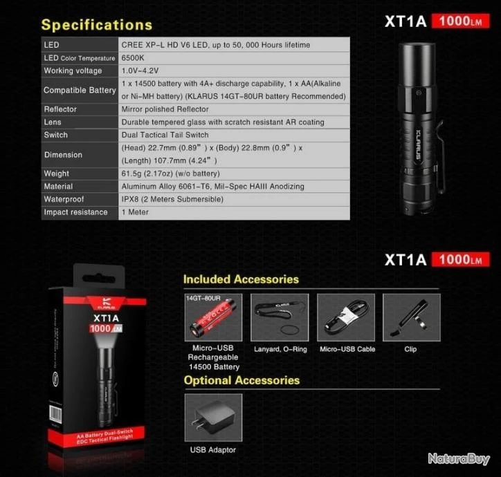 Lampe Torche Klarus XT1A - 1000 Lumens – Image 8