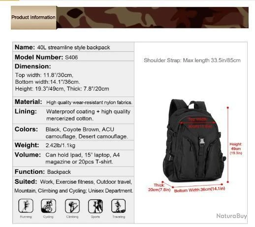 Sac à Dos Militaire Tactique Molle Grande Capacité Sac De Multifonction 40 L – Image 8